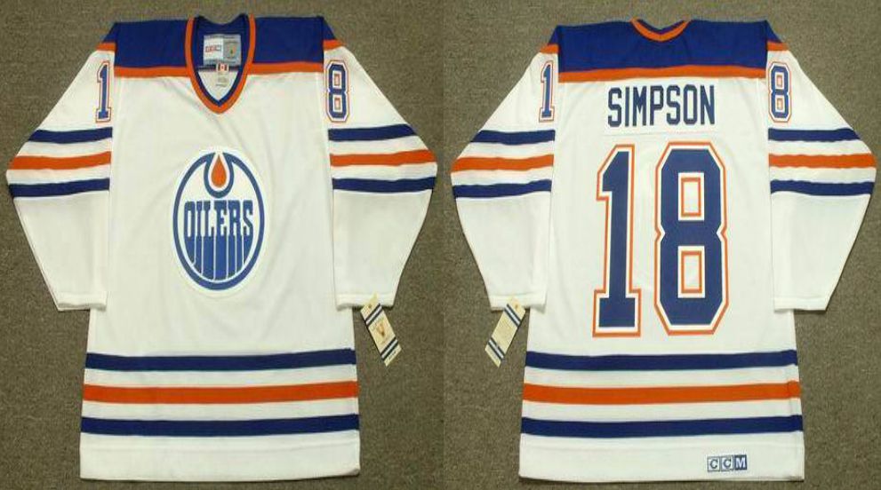 2019 Men Edmonton Oilers 18 Simpson White CCM NHL jerseys